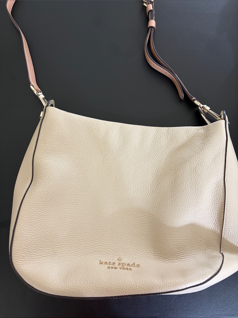 kate spade Cream Pebbled Leather Hobo with Contrast Trim